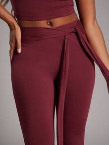 NYA SZN Women Set Matching Set (Top & Pant) Top Crop Pant Mid Rise Capri Bow Detail Fitted Bodycon Night Out Date Event Cute Y2K Fall Winter Suitable For Commuting Statement Valentines Day Carnival Outfits For Women - Green - View 6