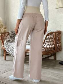 SHEIN Quần jean bà bầu cạp cao có thể điều chỉnh - Màu Khaki - Xem 2