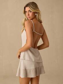 Enchnt 女式休闲纯色背心和迷你裙套装