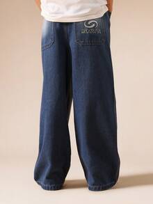 SUMWON 刺绣 Logo 阔腿抽绳牛仔裤，休闲街头风度假必备 - 藍色 - 查看 2