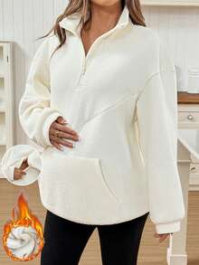SHEIN 秋冬保暖休闲拉链半开哺乳上衣 - 白色 - 查看 8