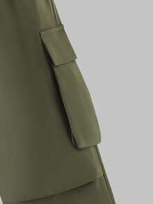 Sparklyn 2pcs/Set Tween Girls Letter Print Hoodie Sweatshirt + Green Cargo Pants Casual Street Style Outfit, Autumn/Winter - Army Green - View 4