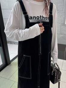 FRIFUL 女式纯色休闲牛仔连衣裙 - 黑色 - 查看 5