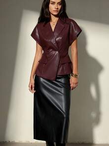 Aveloria Modichic 酒红色收腰设计夏季新款插肩袖时尚短袖 - 酒紅色 - 查看 4