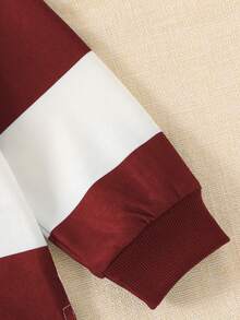 SHEIN Explorewe 年轻男孩条纹撞色领针织休闲宽松复古美式长袖 Polo 衫，适合上学和日常穿着