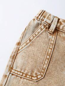 SHEIN Baby Boy Cotton Elastic Waist Slant Pocket Casual Baggy Jeans - Khaki - View 4