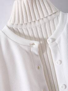 Cardigan casual fofo para meninas, gola redonda, manga comprida, tecido texturizado, tricô 3D, bordado de morango, com cós elástico, solto, reto, design desgastado, jeans bordado de morango, conjunto de moda outono para meninas, todas as estações - Branco - Ver 8