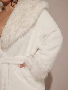 SHEIN BAE Chaqueta elegante y con textura suave para mujer de talla grande, para otoño/invierno - Beis - Ver 8