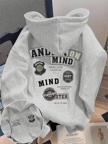 Glimmora 男士休闲日常字母印花宽松连帽卫衣，秋季款，长袖上衣