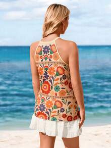 Sylviya Women's Vintage Floral Print Crew Neck Tank Top, Suitable For Summer - Multicolor - View 2