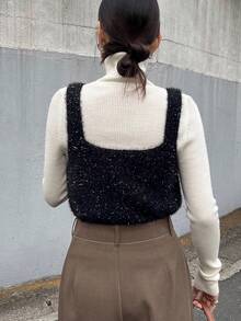 FRIFUL 女士无袖蓬松休闲针织毛衣背心亮片