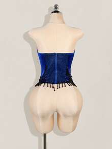 SHEIN ICON Áo crop top hình xương cá dơi phong cách Halloween dành cho nữ - Màu xanh lam - Xem 3