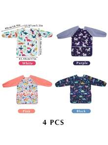 1/2pcs Kids Art Smocks Dinosaur Painting Apron For Children Waterproof Artist Smock With Long Sleeve And 3 Pockets For Age 3-8 Years - Multicolor - View 12