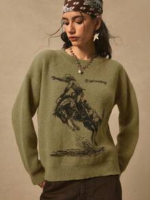 Easelle 绿色印花休闲长袖毛衣，女士套头衫，女士牛仔上衣，女士西部服饰 - 綠色 - 查看 5