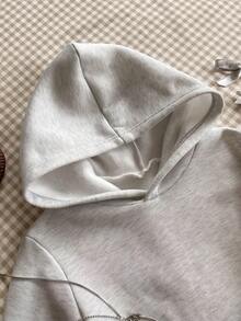 2pcs/Set Casual Plaid Patchwork Sweatshirt For Tween Girls Comfortable & Thick For Outdoor Activities - Light Grey - View 3