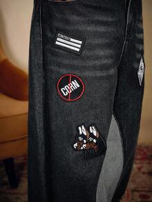 PAVTROS Quần Jeans Ống Rộng Rộng Họa Tiết Chắp Vá Thời Trang Đường Phố Cho Nam, Quần Jeans Baggy Họa Tiết, Dành Cho Giáng Sinh - màu đen - Xem 8