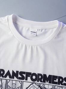 Transformers X SHEIN 青少年男孩夏季休闲机器人印花圆领短袖T恤和格纹短裤 - 彩色 - 查看 4