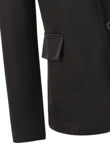 SHEIN Conjunto de 3 piezas para adolescentes estilo caballero: Blazer negro de corte slim de una hilera + Chaleco negro de corte slim de doble hilera + Pantalón de vestir negro texturizado de corte slim. Conjunto formal y elegante, adecuado para fiestas de cumpleaños, galas, actuaciones, eventos de boda - Cumpleaños, Boda, Invitado de boda, Paje, Portador de anillos - Negro - Ver 5