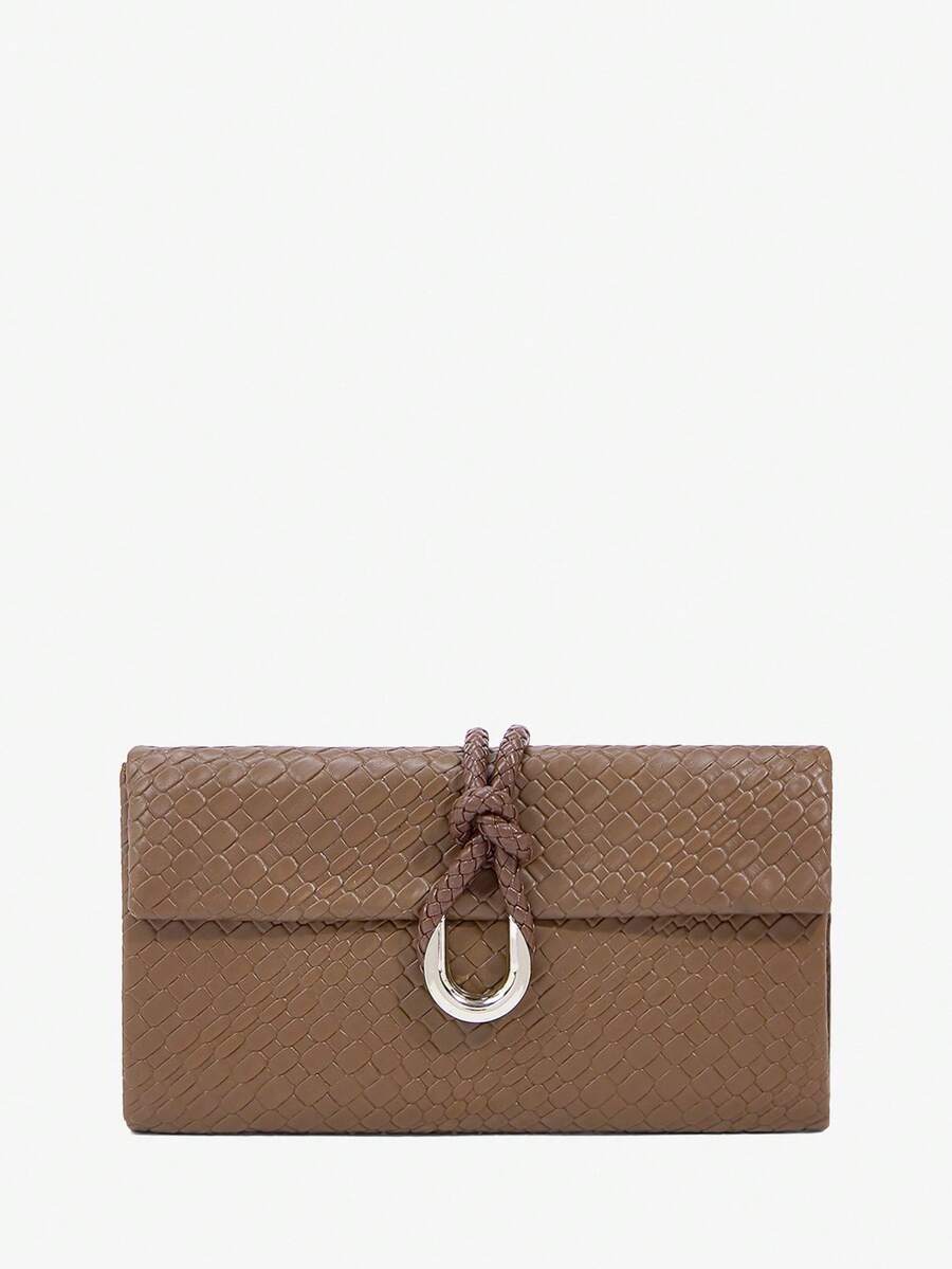 SHEIN SXY Ladies, Women Clutchs, Silver, Woven Embossed Pu, Fashionable, Elegant, Simple, Personalized, Versatile, Classic, For Commute, Office, Date, Daily, Shopping, Afternoon Tea - Brown - View 1