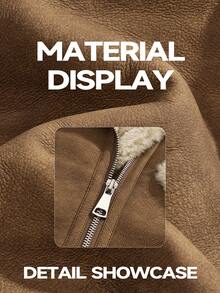 Anewsta Áo khoác ngắn tay dài cổ ve lật dành cho nữ, áo khoác đi xe máy thường ngày, mùa thu/đông - Màu Khaki - Xem 6