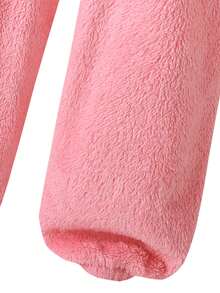 青少年女孩刺绣字母长袖羊毛连帽衫和裤子休闲宽松套装，秋冬 - 粉色 - 查看 5