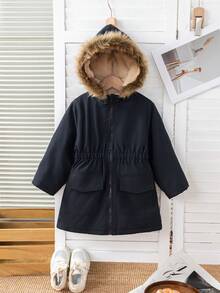 SHEIN 少女纯色休闲保暖连帽外套，秋冬 - 彩色 - 查看 8