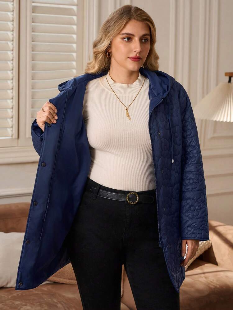 Manteau matelassé à capuche avec boutons devant en relief, manteau d'hiver pour femmes 2025 nouveau, simple et pour un port quotidien, manteau d'hiver grande taille, Noël pour femmes, Nouvel An, Soirée pour femmes