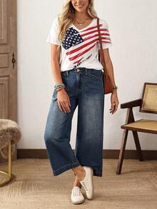 CurvyTilda Plus Size Casual Washed Vintage Wide Leg Jeans Casual Street Patchwork Pocket Loose Wide Leg Jeans Women Jeans Baggy Loose Jeans