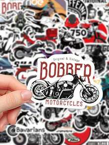 50 Piezas/Paquete Pegatinas de motocicleta vintage resistentes al agua Calcomanías para fundas de teléfonos, portátiles, botellas de agua, monopatines Vuelta al colegio, Halloween - Multicolor - Ver 1