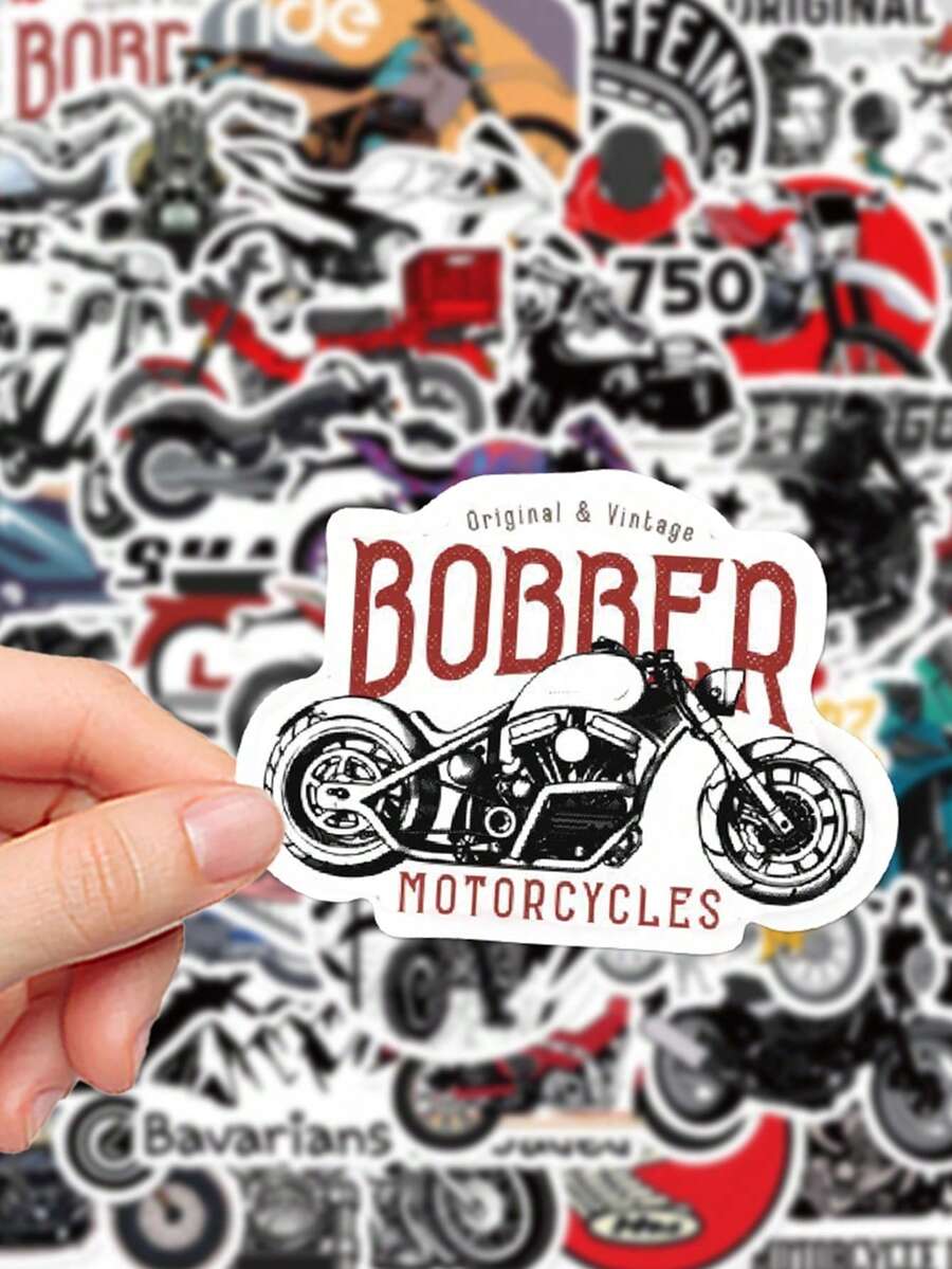 50 Piezas/Paquete Pegatinas de motocicleta vintage resistentes al agua Calcomanías para fundas de teléfonos, portátiles, botellas de agua, monopatines Vuelta al colegio, Halloween - Multicolor - Ver 1