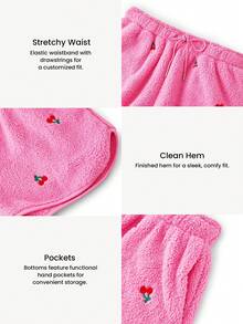 LUVLETTE 冬季基础款柔软保暖女士睡衣家居服粉色樱桃刺绣短款圣诞新年睡衣款式 2025