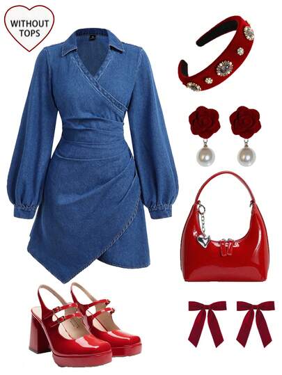 Girlism Teen Girl Dark Blue Denim Waist Shirt Dress,Fall Clothes,Winter Clothing ,Casual And Fashionable Vacation Outfits,2000s Style ,Halloween Denim Jeans ,Christmas