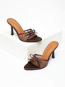 CUCCOO CHICEST New Fashionable Versatile Rhinestone Bowknot Strap Stiletto High Heel Sandals For Christmas - Brown - View 2