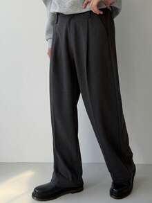 DAZY 男士通勤西装裤，松紧腰设计，深灰色，秋季 - 深灰色 - 查看 1