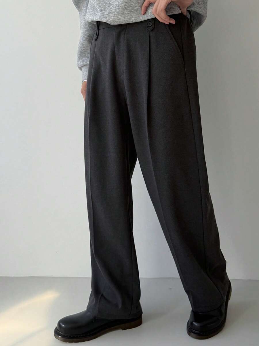 DAZY 男士通勤西装裤，松紧腰设计，深灰色，秋季 - 深灰色 - 查看 1