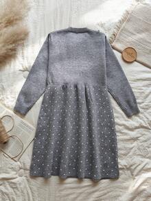 Vintaside Kids Girls' Elegant Bow Knitted Dress - Dark Grey - View 2