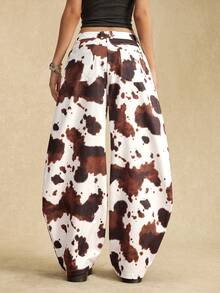 Easelle Women's Casual Fashion Street Cow Print Loose Wide Leg Pants Machete Pants Trousers Autumn And Winter Cow Pattern Retro Casual Fashion 2025