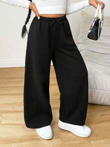 SHEIN Tween Girls Oversized Sweatpants, Casual & Fashionable For Everyday Wear - Black - View 7