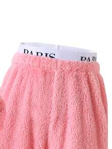 青少年女孩刺绣字母长袖羊毛连帽衫和裤子休闲宽松套装，秋冬 - 粉色 - 查看 4