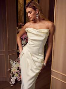 MOTF Soiréza WOMEN'S PLEATED BANDEAU COCKTAIL DRESS - Apricot - View 6