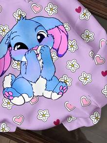 SHEIN Leap Crew Tween Girl Kawaii Cartoon Blue Rabbit Stitch Pattern, Purple Floral Heart Print, Vintage Flower, Pressed Flowers Sweatshirt, Boho Wildflowers, Plant Sweatshirt, Vintage Botanical Sweatshirt, Pastel Floral Nature Sweatshirt, Garden Lover Gift, Casual Loose Fit Crew Neck Comfortable Long Sleeve Sweatshirt Suitable For Autumn/Winter, Vacay Vibes, Sunny Journey, Casual Spring - Multicolor - View 5