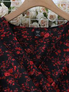 EMERY ROSE 大码女式长袖 V 领休闲优雅连衣裙，春秋季长款女装 - 紅色 - 查看 6