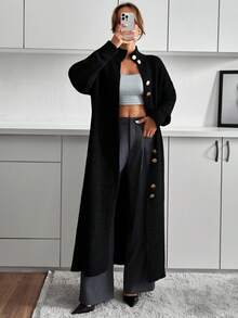 EURMUSE Women Sweater Cardigan Grey With Button Long And Special Yarn - Black - View 5