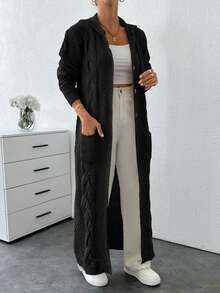 SHEIN Tall Cardigan With Detail And Long Special Button Detail+ 480 - Black - View 3