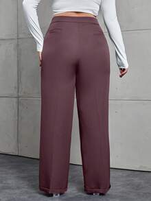 EURMUSE Plus Size Women Casual Everyday Commute Solid Color Slant Pocket Loose Wide Leg Pants - Brown - View 2