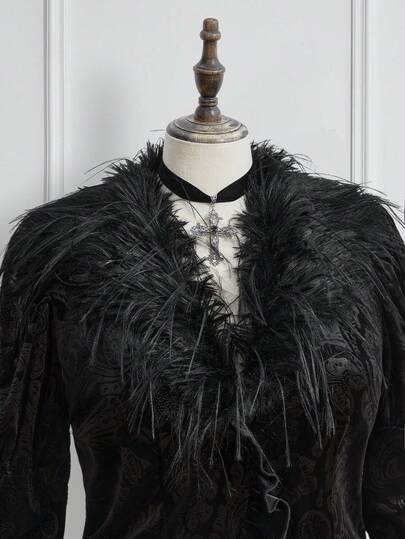 EDITION Manteau long à capuche en style gothique asymétrique avec patchwork de fausse fourrure, grande taille, hiver