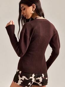 Easelle Maglione casual con bottoni davanti, colore marrone caffè, adatto per autunno/inverno - Caffè Marrone - Visualizzare 2