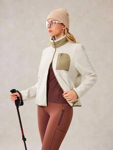 OutZeal 女士保暖抓绒立领口袋户外抓绒外套秋冬季徒步露营 - 杏色 - 查看 8