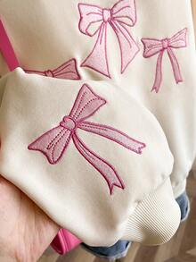 Sweetra Young 1 件女童拉链连帽夹克，长袖，抽绳腰部，背部和袖子上有蝴蝶刺绣图案 - 杏色 - 查看 5