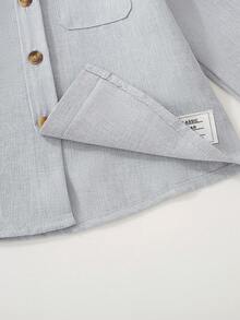 SHEIN 男童休闲日常通勤字母拼布口袋立领长袖衬衫，秋季/春季